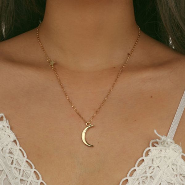 

women's stainless steel necklace simple star and moon necklace for women new bijoux maxi statement necklaces fashion jewelry, Silver