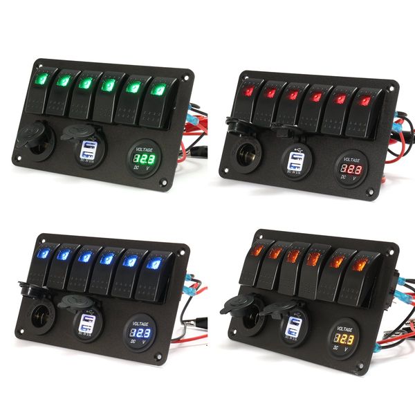 Freeshipping 6 банды 5 Pin 12 В 24 в LED Rocker Switch группа выключатель зарядное устройство двойной USB разъем Cigaretter вилка вольтметр автомобильное зарядное устройство