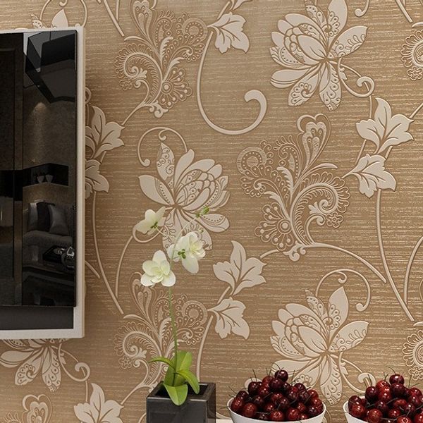 

pastoral cosy floral wallpaper durable thicken non-woven 3d embossed flocking fabric wall paper mural flower wallpapers roll