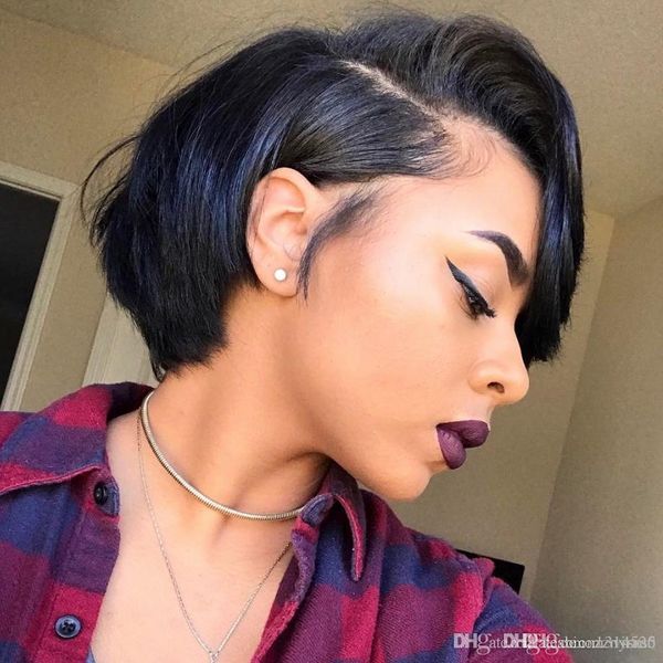 

360 короткие парики фронта шнурка человеческих волос парик боб полный и толстый для чернокожих женщин натуральный цвет бразильский, Black