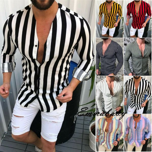 

t shirt man fashion mens luxury casual stylish slim fit long sleeve casual dress shirts work leisure stripe casual t-shirt, White;black