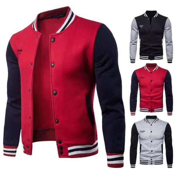 

2018 autumn couple clothes men and women fleece stand collar hoodie contrast color single breasted baseball uniform coat, Black