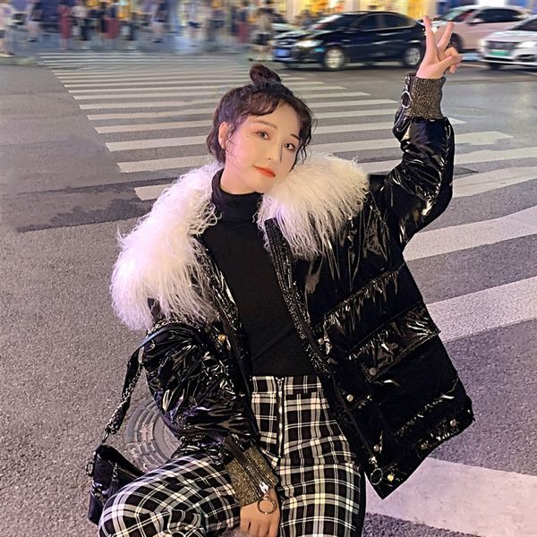 

женская пуховик шерсть мехового воротника пальто осень зима женщина куртка корейские марочные куртки для женщин одежды 2019 топы zt3814, Black