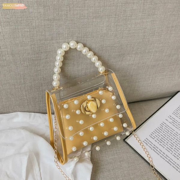 

2020 plain new pearl handbag plain womens fashion shoulder bag transparent beaded messenger bag
