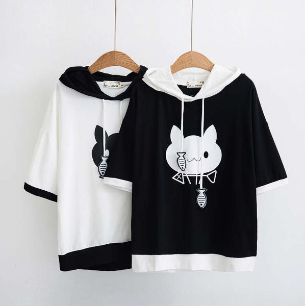 

fashion womens designer hoodies cat print hooded collar ,casual loose womens clothing m-l
