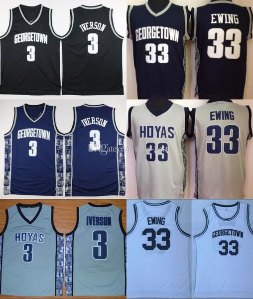 

ncaa mens georgetown hoyas iverson college jersey 3 allen iverson 33 patrick ewing university basketball shirt good stitched jersey, Black;red