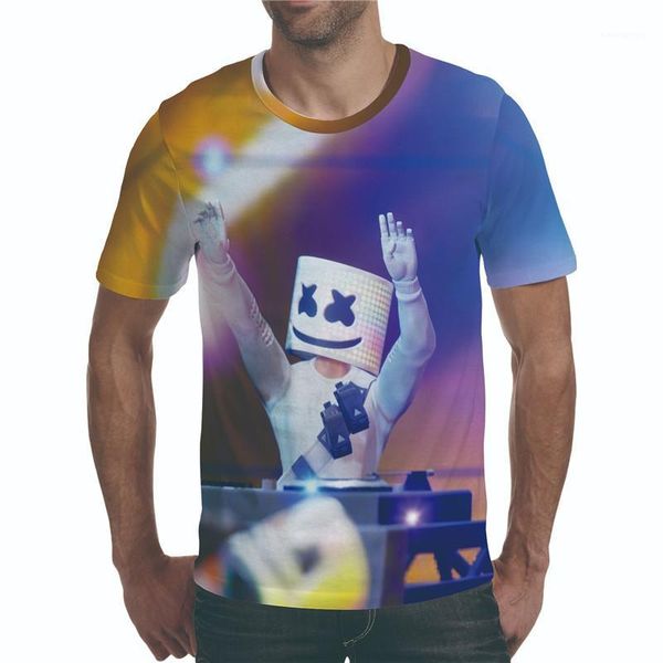 

tshits fashion short sleeve o neck cartoon couples male clothing dj marshmello 3d digital print mens, White;black