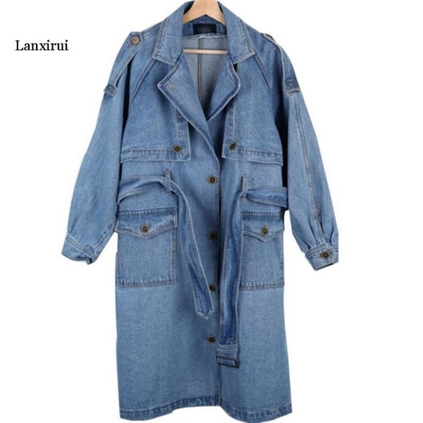 

new arrival trench coat women loose denim trench coat female long single-breasted outwears, Tan;black