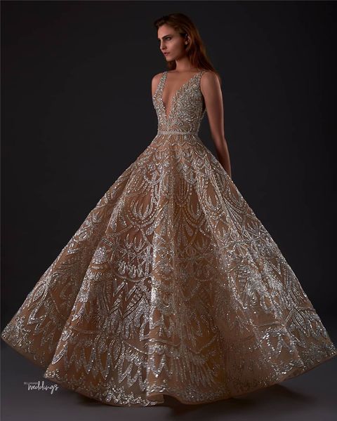 

luxury sequined beaded champagne a-line prom dress vintage v neck evening gown elegant formal party pageant dresses, Black