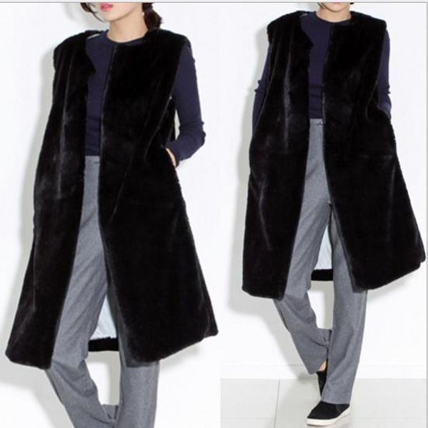 

mink 2019 winter women's faux fur coat artificial fur vest mink vests femme jackets long black fake gilet q975