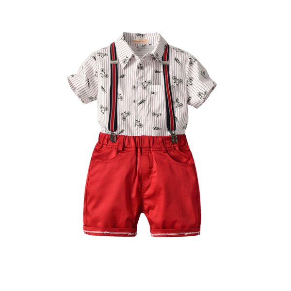 

new boy suit boy shirt boys summer gentleman striped shirt bib shorts three piece set