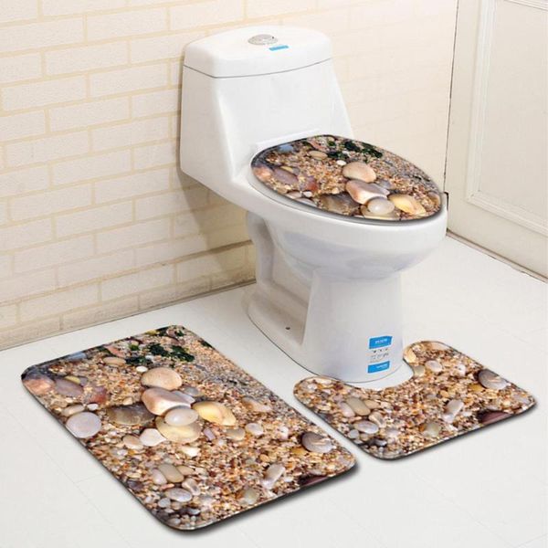 

3pcs cobblestones bathroom non-slip floor mat toilet lid cover u-shape pad set