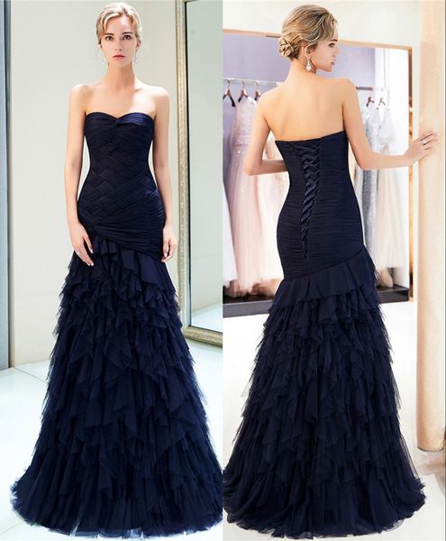 

2019 evening prom dresses sweetheart neck mermaid ruffles tiers designer 100% real image occasion dresses party gowns lace-up back cps1156, Black