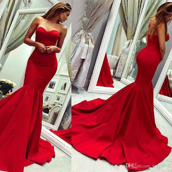 

new red mermaid satin prom dresses floor length sweetheart sleeveless pleats evening gowns sweep train custom made vestido de noiva, Black