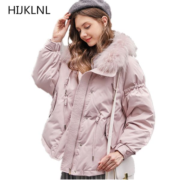 

2018 new women's winter down coat large fur collar short lapels outer thick warm loose jacket tq290, Black