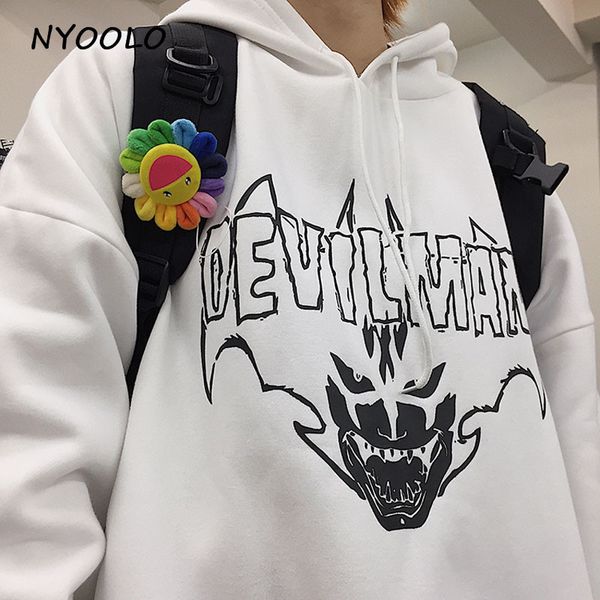

nyoolo winter warm hoodies harajuku streetwear demons print loose thick plus velvet pullovers sweatshirt women/men clothing, Black