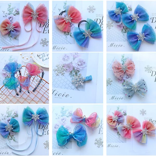 

10pcs/lot new cute bow children starry snowflake bow hair rope for hair sequined hairpins kids dance party christmas accessories, Slivery;white
