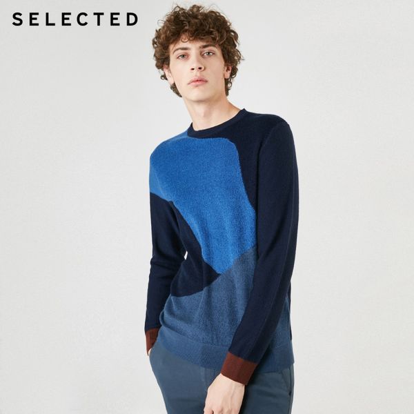 

men's cotton-blend wool colored blocks knitted sweater s|419124523, White;black