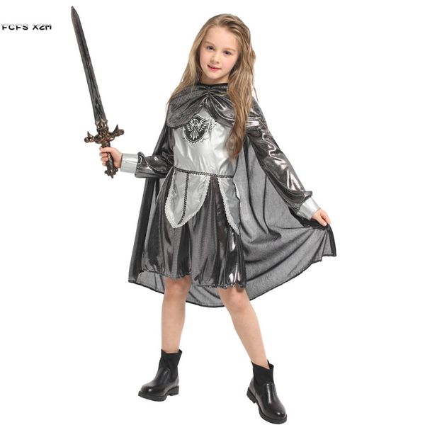 

girls female warrior the crusades cosplays children halloween princess costumes carnival purim stage play masquerade party dress, Black;red
