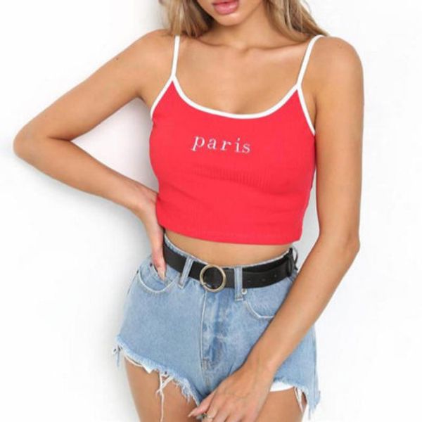 

2020 summer fashion paris cami casual letter printed cropped camisole black red strap crop street bralet top, White