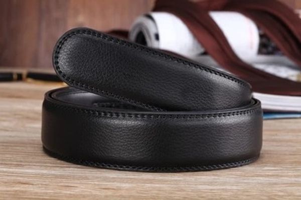 

automatic automatic buckle headless men's two-layer leather 3.5cm black belt men's belt, Black;brown