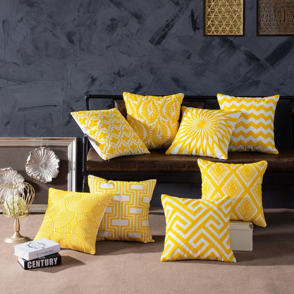 Cotton Nordic Simple Line Pillow Solid Color American Yellow
