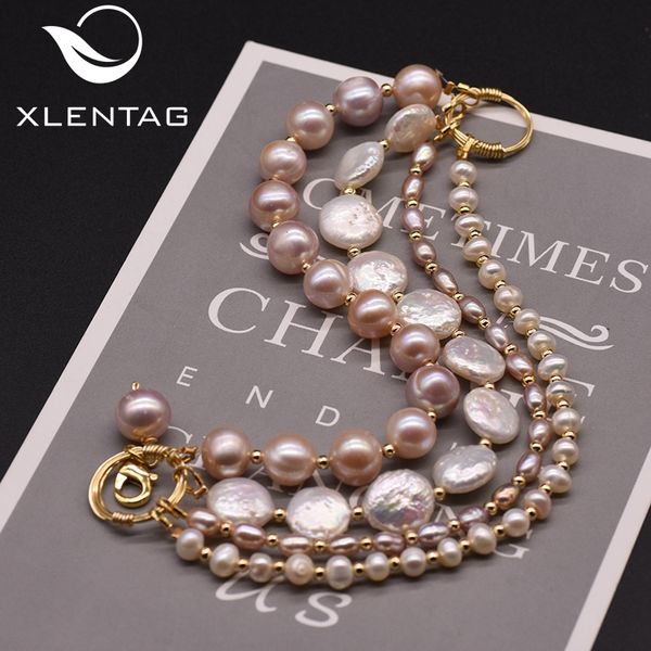 

xlentag handmade natural fresh water pearl multilayer bracelet for women wedding birthday gift jewelry accesorios gb0189, Black