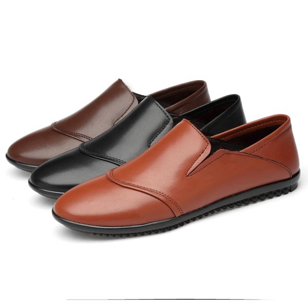 

19 style brand fashion shoes high full genuine leather men loafers soft flats summer walking lazy shoes, Black