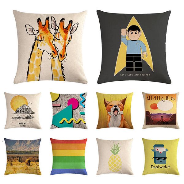 

желтый мультфильм животных фокс жираф подушка обложка хлопок белье deer ласточка наволочки автомобильный диван декоративные zy1373