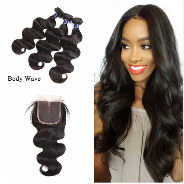 

лучший бразильский пучок волос объемной волны с закрытием шнурка 4x4 человеческие волосы remy ткет закрытие шнурка объемной волны и пучки де, Black