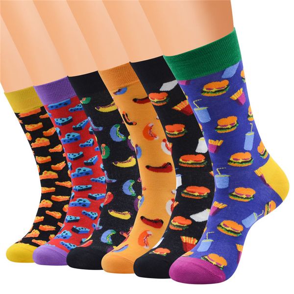

new arrival mens designer socks fashion casual cartoon food printed contrast color high tube socks breathable socks, Black