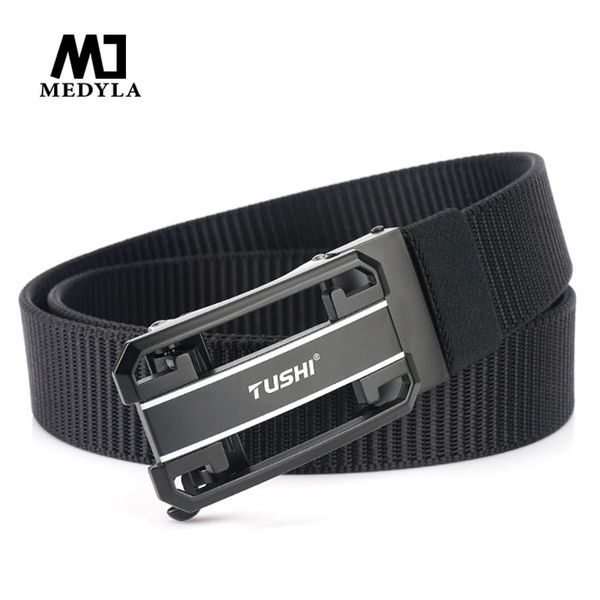 

medyla 2020 new automatic buckle tactical belt hard metal buckle soft real nylon men's belt quick release, Black;brown