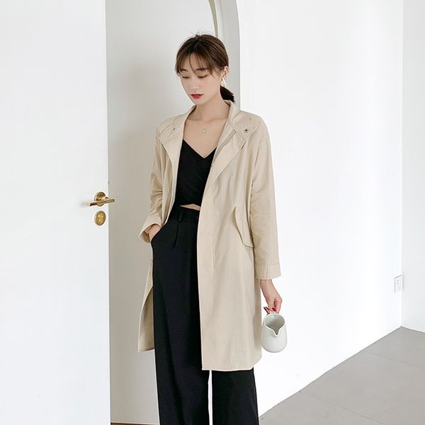 

designer womens trench coats fashion draw string waist long coats luxury long sleeve casual autumn coats, Tan;black