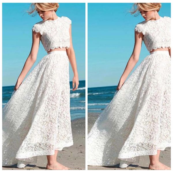 

vintage jewel neck 2 pieces wedding dress with long tail chic hi-lo wedding dress a line with short sleeve simple girl dress wedding, White