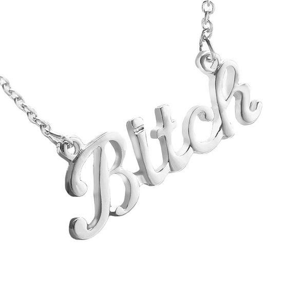 

fashion statement necklace gold/silver color letter bitch pendant necklace for women girls bijoux femme