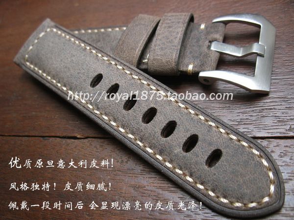 

handmade watchbands 24 26mm high grade genuine leather universal retro thick watch for pam band straps wristband for large watch, Black;brown