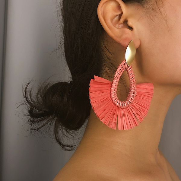 

aensoa handmade water drop tassel earrings summer natural raffia rattan knit vine weave dangle earrings for women beach jewelry, Silver