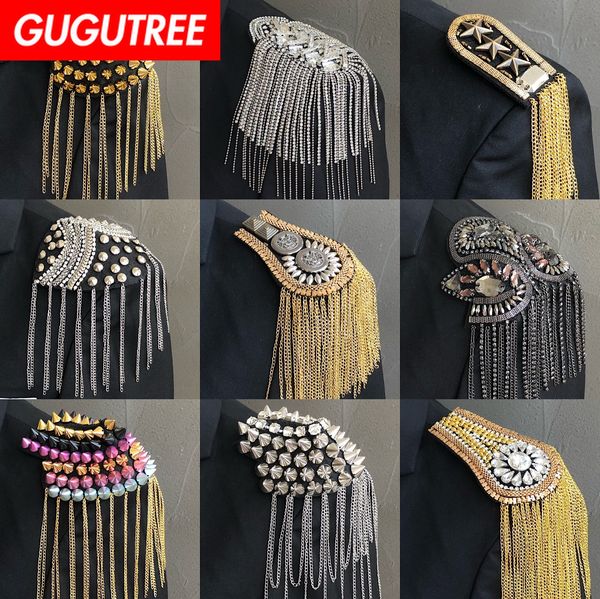

gugutree brooch breastpin tassels shoulder board patch metal patches badges applique patches for clothing hh-106, Black