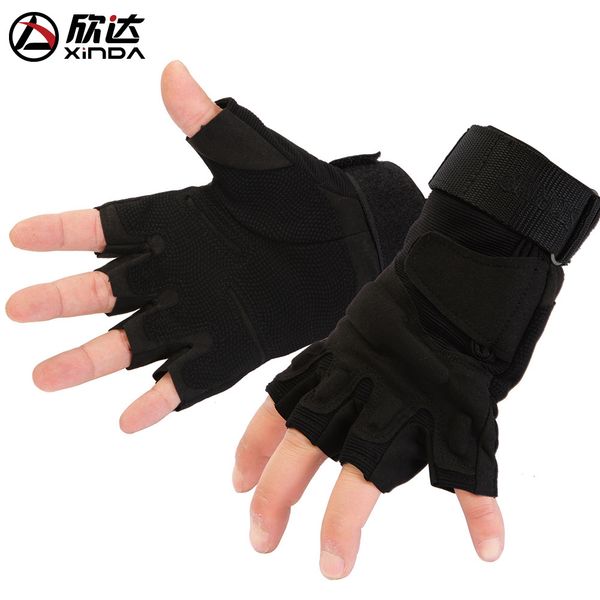 

2017 new outdoor mountain climbing downhill tactical antiskid glove leather special half refers to ride, Black