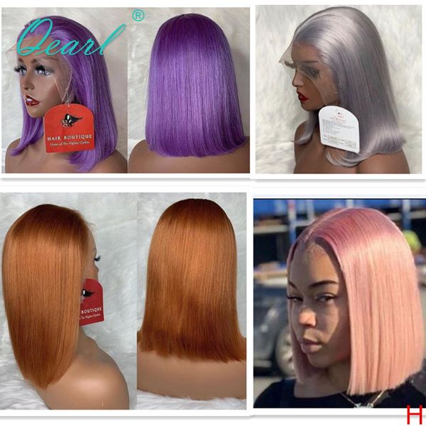 

human hair short bob lace front wig purple orange silver light pink color straight lace wigs remy hair 13x4 130% 150% qearl, Black;brown