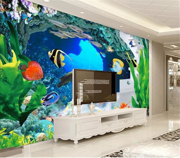 

custom wallpaper 3d 3d dreamy beautiful underwater fish school scenery indoor tv background wall decoration mural wallpaper