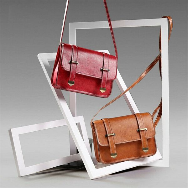 

2019 retro lady girl purse vintage shoulder bag handbag pure color leather satchel bag cross body