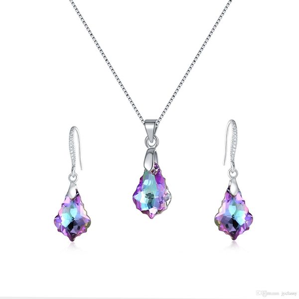

jyclassy swarovski jewelry sets baroque crystal pendant necklace and drop dangle earrings for women girls fashion birthday mother's day, Silver
