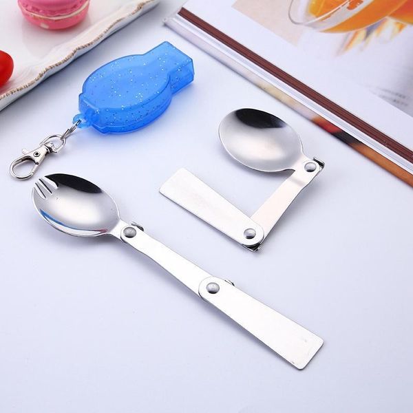 

2020 304 stainless steel foldable spoon keychain protable camping travel tableware folding spoon fork