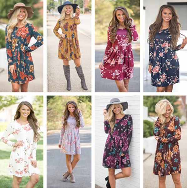 

long sleeve floral dress 9 styles women summer beach flowers midi slim boho printed dresses new ooa6503, White;black