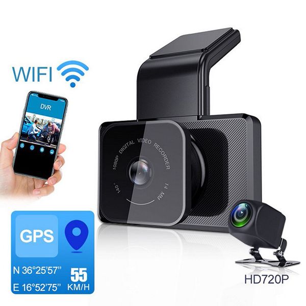 

1080p hd car dash camera dvr rear view 3" gps wifi loop recording g-sensor night vision 170° wide angle parking monitoring dvr
