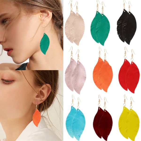 

овцы кожи серьги неподдельной кожи для женщин multicolors s форма пера листьев падение серьги женщины простые аксессуары производители питан, Silver