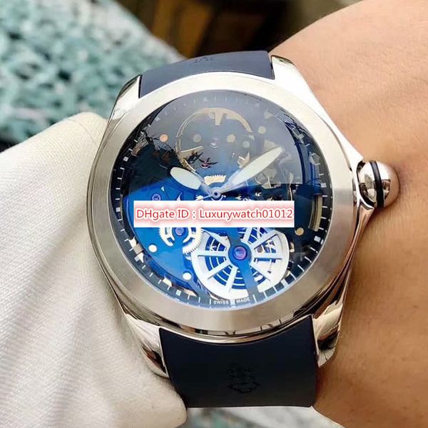 

mens watch luminous watch montre de luxe coorum bobble series co0082 automatic movement wristwatches spherical crown hollow-carved blue