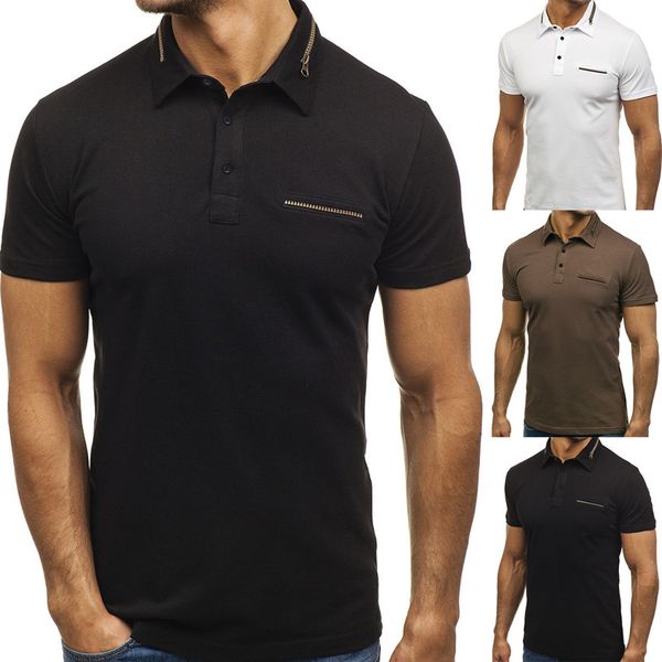 

men's foreign trade european and american style neckline zipper decoration chest zipper decoration short-sleeved polo shirt, White;black