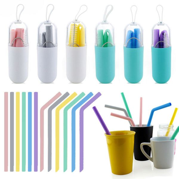 

2020 1 pcs silicone reusable portable drinking straws cleaning brush bar accessories outdoor picnic tableware(with random box
